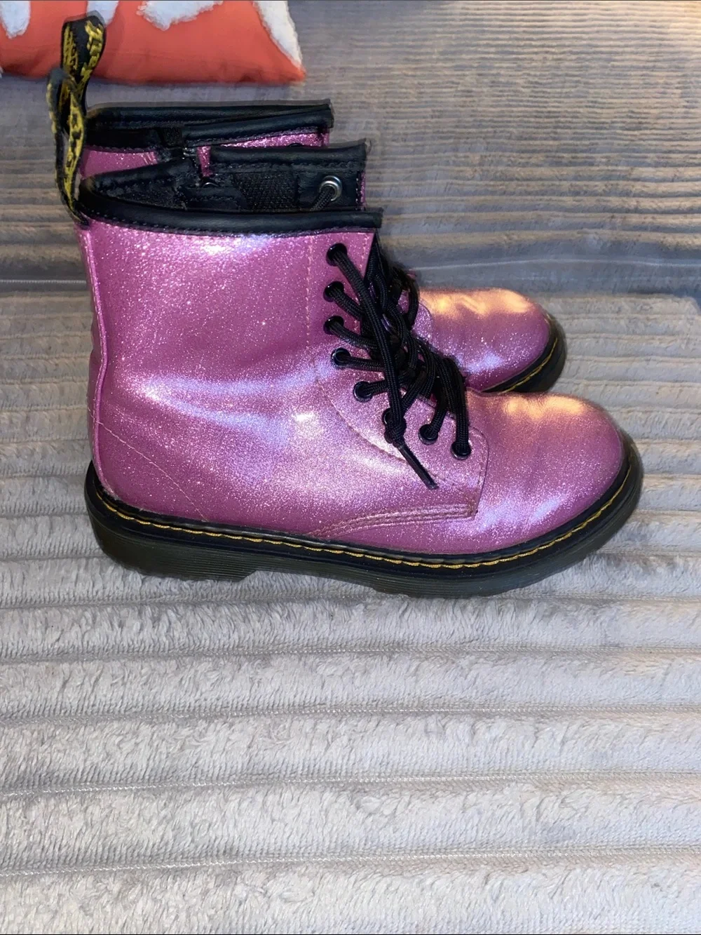 DOC MARTENS GIRLS SZ 2 Pink Hlitter combat boots euc